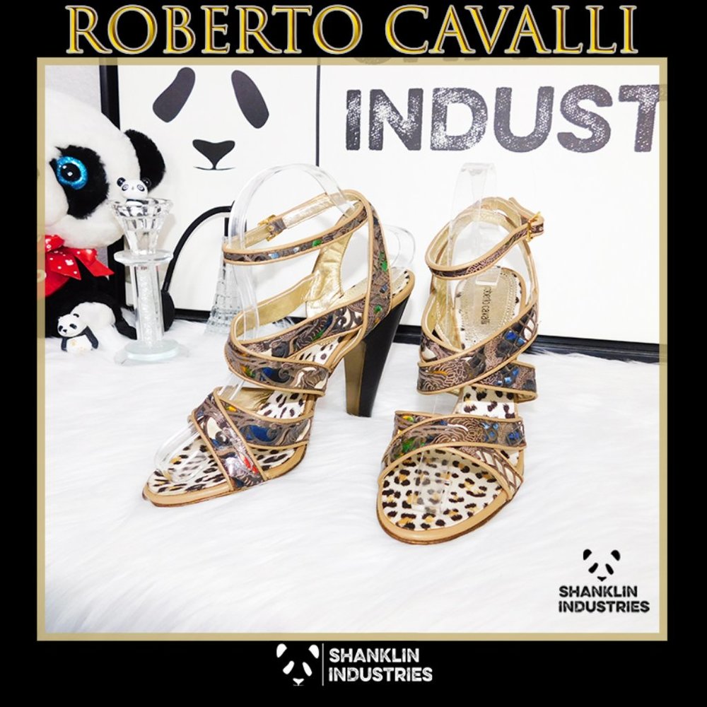 🤍🐼ROBERTO CAVALLI🐼🤍 Chocolate Leopard Lace Heels SZ 38.5